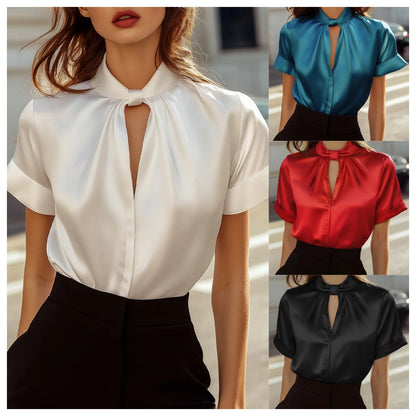 🔥🌈【50% отстъпка】【S-2XL】Най-продаван дамски сатенен топ с къс ръкав