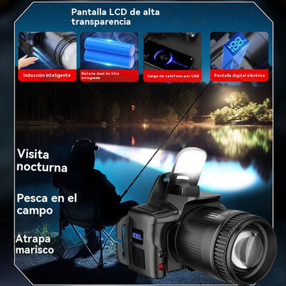 💡Potente linterna frontal de inducción para uso doméstico, uso al aire libre, zoom, largo alcance, recargable, larga duración, caminata nocturna, aventura, pesca nocturna✅️Pago contra entrega