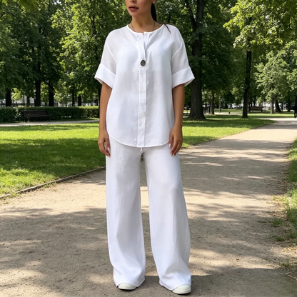🔥🥋【S-5XL】【Тениска + Панталон】Лек, дишащ и елегантен дамски комплект, който не изисква съчетаване. Предлага се в множество цветове.