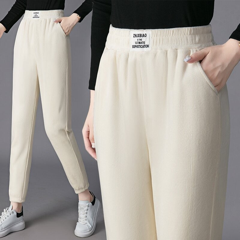 【💥Év végi kiárusítás - 50% kedvezmény💥】【M-3XL】Új női rugalmas kötött lezser nadrág. Polár béléssel a melegért