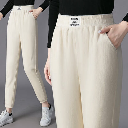 【💥Év végi kiárusítás - 50% kedvezmény💥】【M-3XL】Új női rugalmas kötött lezser nadrág. Polár béléssel a melegért