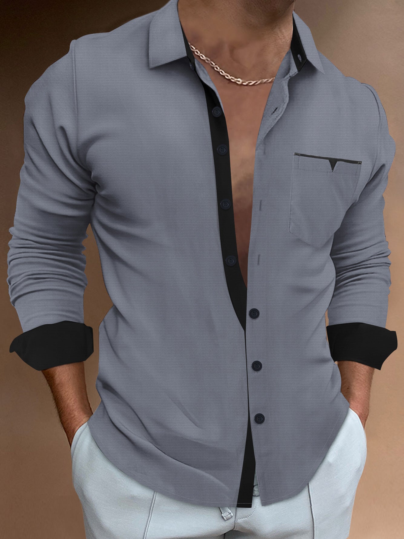 👔【50% sleva ✨】【S-3XL】Nová letní pánská košile s dlouhým rukávem, volným střihem a barevným designem, s kapsou