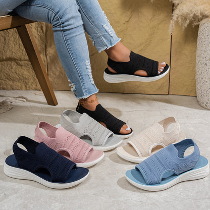 👡 【36-43】Damskie sandały na platformie z ażurową dzianiną, oddychające, lekkie, z miękką podeszwą i elastyczną podeszwą