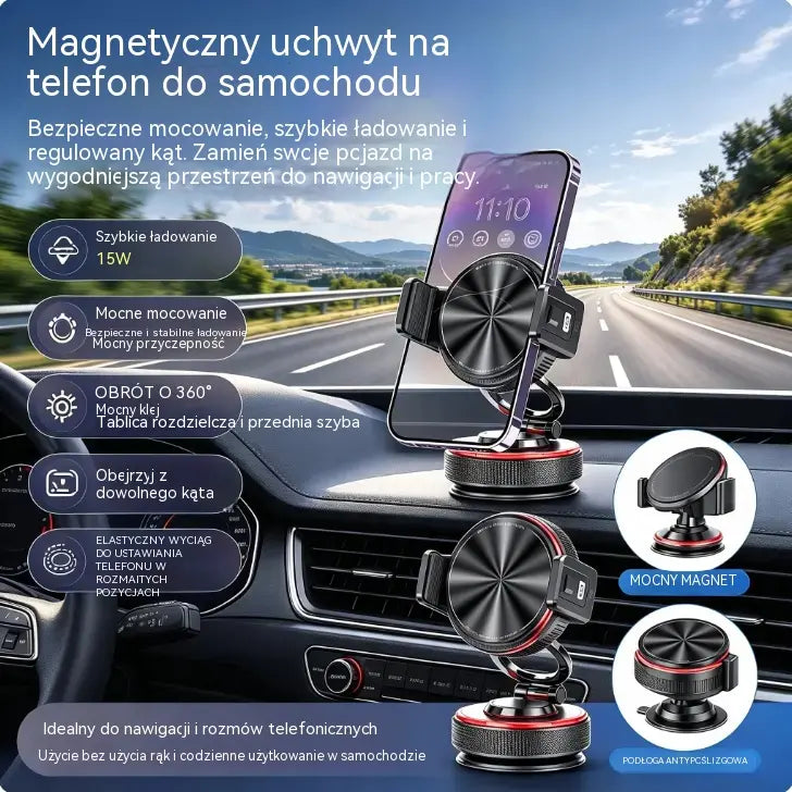 📱 50% taniej! Uchwyt samochodowy na telefon z przyssawką, siłą magnesu 20 N, teleskopowym ramieniem i obrotem 360°. Stabilny i składany! ✨🚗
