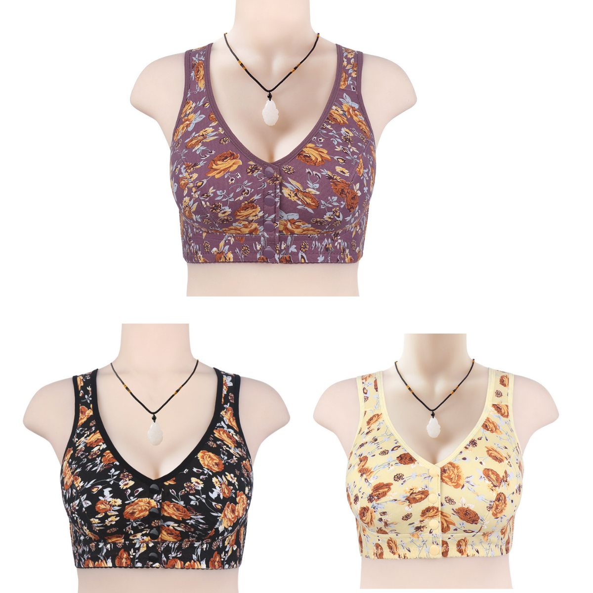 👙👙👙【Kupte 1 a získejte 2 zdarma】Nová podprsenka s měkkým předním potiskem, velká velikost podprsenka bez ocelových kroužků pro lidi středního a staršího věku