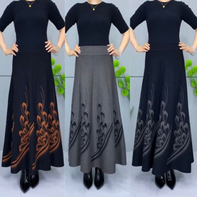👗【50% kedvezmény】🎀【S-3XL】Őszi és téli vastagított gyapjúszoknya. Magas derekú, A-vonalú, etnikai stílusú hosszú szoknya