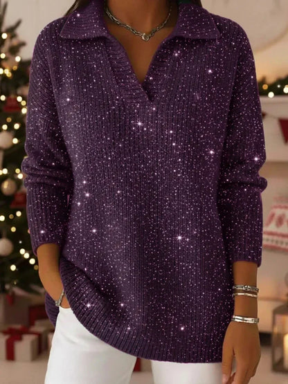 🔥 TOP PRODUKT – ZĽAVA 50 % 🔥【S-5XL】Dámsky pletený sveter s výstrihom do V a motívom hviezdnej oblohy – moderný, elegantný a snový