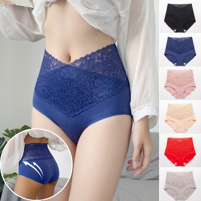 🔥【6 paketov】👙Antibakterijsko spodnje perilo iz bombažne čipke z visokim pasom