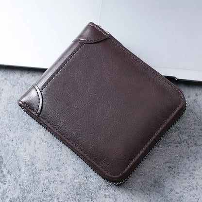 ✨🎁Portfel męski w stylu retro ze sztucznej skóry z zamkiem błyskawicznym, miejscem na karty i składaną portmonetką.