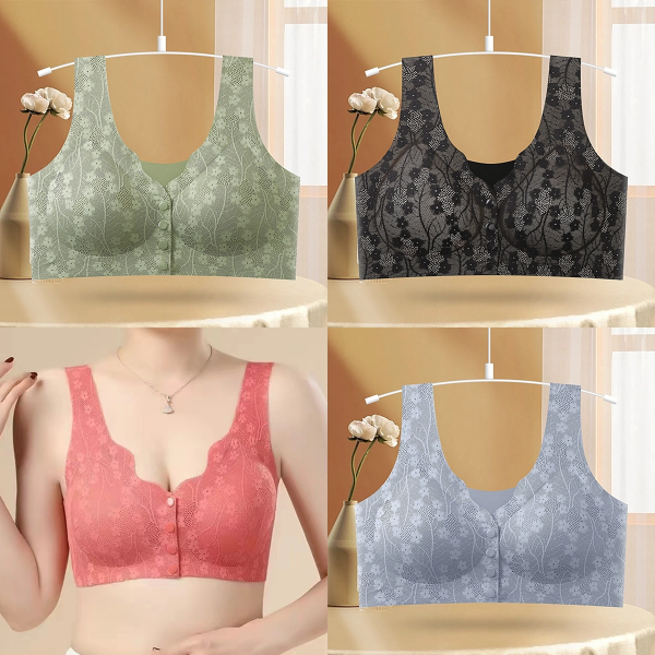 😇【50% zniżki】【4 sztuki】🔥Biustonosz damski zapinany z przodu i bez koronki❤️【40-100 kg】
