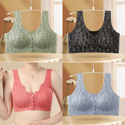 😇【50% zniżki】【4 sztuki】🔥Biustonosz damski zapinany z przodu i bez koronki❤️【40-100 kg】