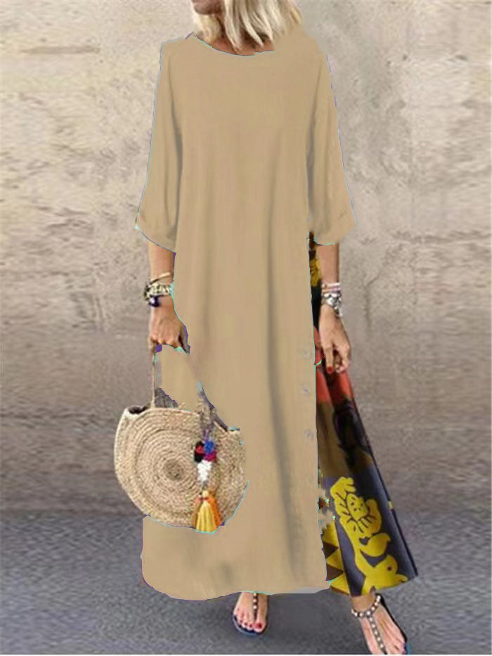 🌾【Ofertă specială】💕[M-5XL] Rochie nouă din in cu imprimeu vintage pentru vara 2025 - moale și confortabilă la atingere