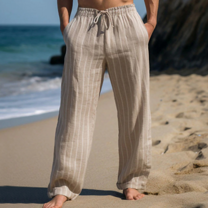 😍50% de descuento🔥Nuevos pantalones de lino para hombre en tallas grandes, a rayas, de corte recto ✅️Pago contra entrega