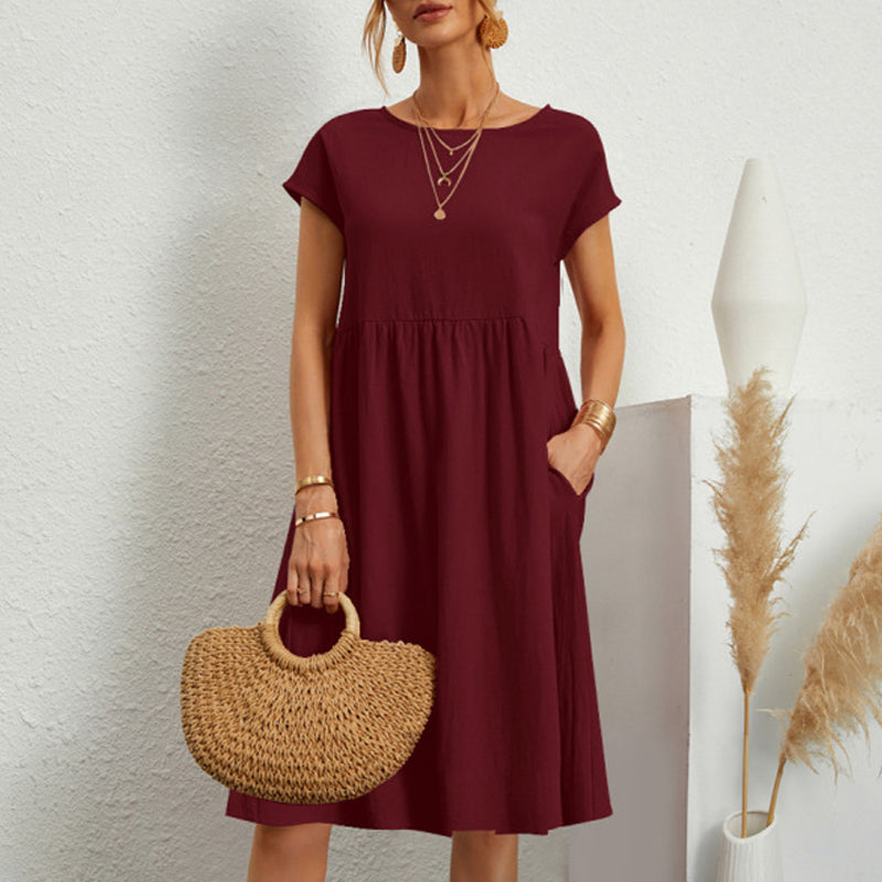 💖💖【8 culori】【S-5XL】Rochie de damă din bumbac și in 2025 cu decolteu rotund și croială lejeră