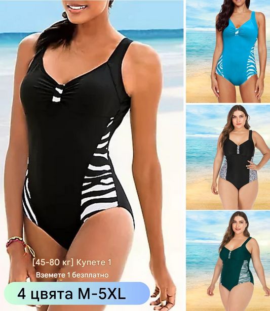 🏖️🩱【M-5XL】2026 Едноделен бански на райета, големи размери (прикрива коремчето, отслабва)