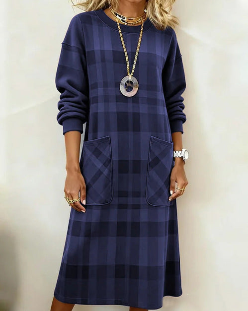 【50% sleva】【S-3XL】Dámské kostkované šaty s dlouhým rukávem na podzim a zimu, jedinečný střih