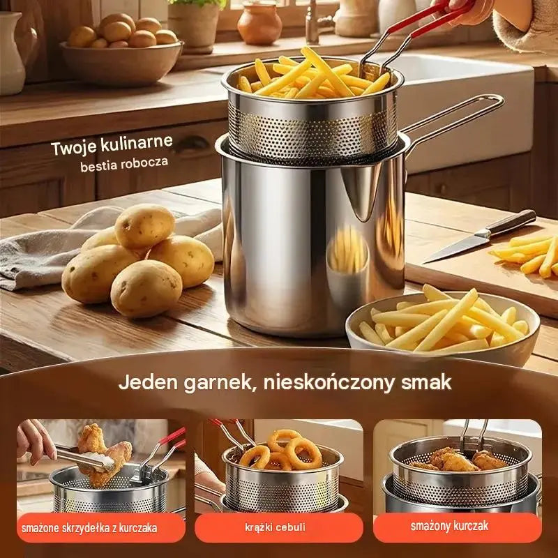 【Zestaw dwuczęściowy: garnek + sitko】 119 zł🎁 Wielofunkcyjna frytkownica ze stali nierdzewnej 304
