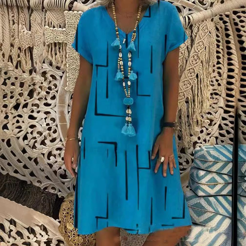 🛍️👗【S-5XL】Modna bombažna obleka z V izrezom