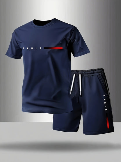 🎉😎【50% de descuento✨】Conjunto deportivo de verano de dos piezas para hombre: cómoda camiseta de manga corta y pantalones cortos, adecuados para el uso diario y para las vacaciones.