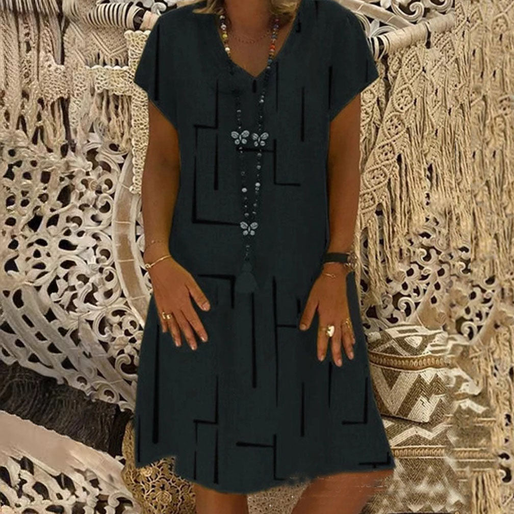 🛍️👗【S-5XL】Modna bombažna obleka z V izrezom