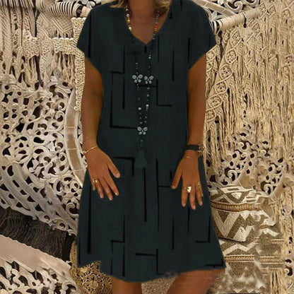 🛍️👗【S-5XL】Модерна памучна рокля с V-образно деколте