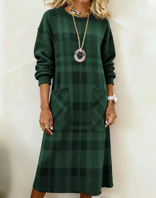 【50% sleva】【S-3XL】Dámské kostkované šaty s dlouhým rukávem na podzim a zimu, jedinečný střih