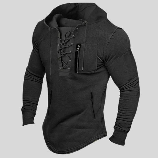 🔥【S-3XL】】2026 Jarní/podzimní mikina s kapucí, jednobarevná šněrovací mikina s kapsou na zip