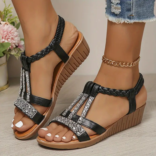 👡💖【34-43】Sandale cu pană cu strasuri pentru damă