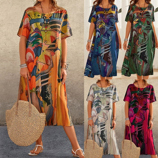 🔥【50% POPUST】【S-5XL】Nova ohlapna poletna obleka z okroglim izrezom