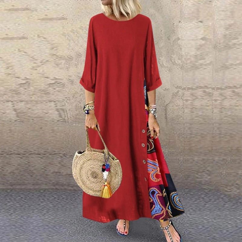🌾【Ofertă specială】💕[M-5XL] Rochie nouă din in cu imprimeu vintage pentru vara 2025 - moale și confortabilă la atingere
