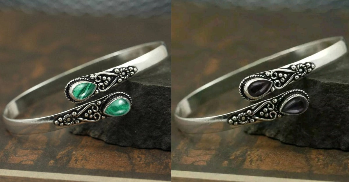🔥✨【Juego de dos】Pulsera de ágata verde de plata S925 estilo vintage