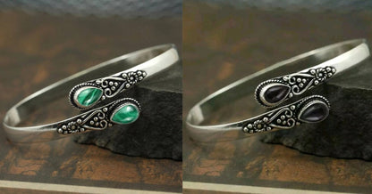 🔥✨【Juego de dos】Pulsera de ágata verde de plata S925 estilo vintage