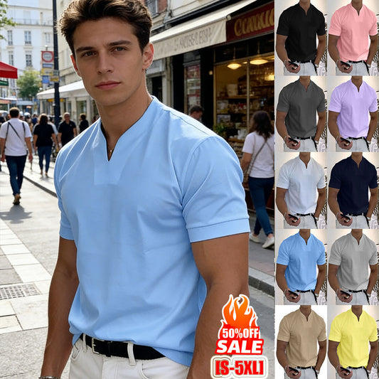 👕 2026 Męska koszula z krótkim rękawem i dekoltem w serek, stylowa i wygodna, doda Ci energii.