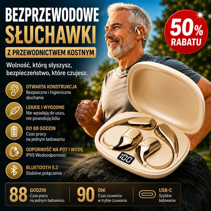 Bezprzewodowe słuchawki Bluetooth bez wbudowanego ucha, z zaczepem na ucho i przewodnictwem kostnym