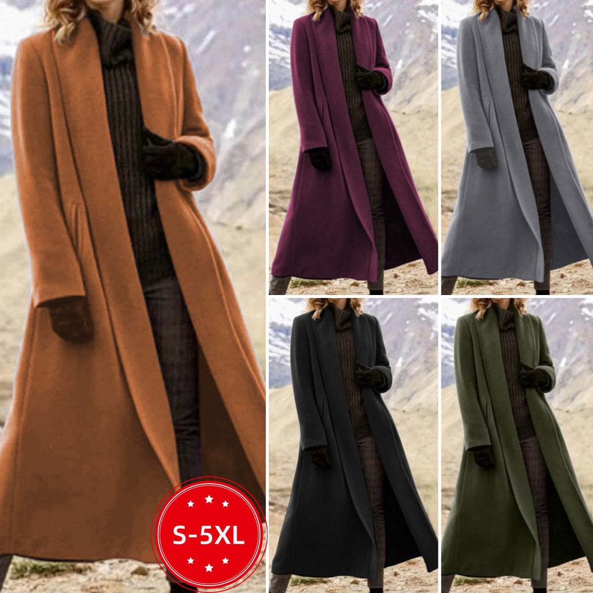 【S-5XL】2025 Nový evropský a americký styl extra dlouhý kabát, ležérní vlněný trenčkot