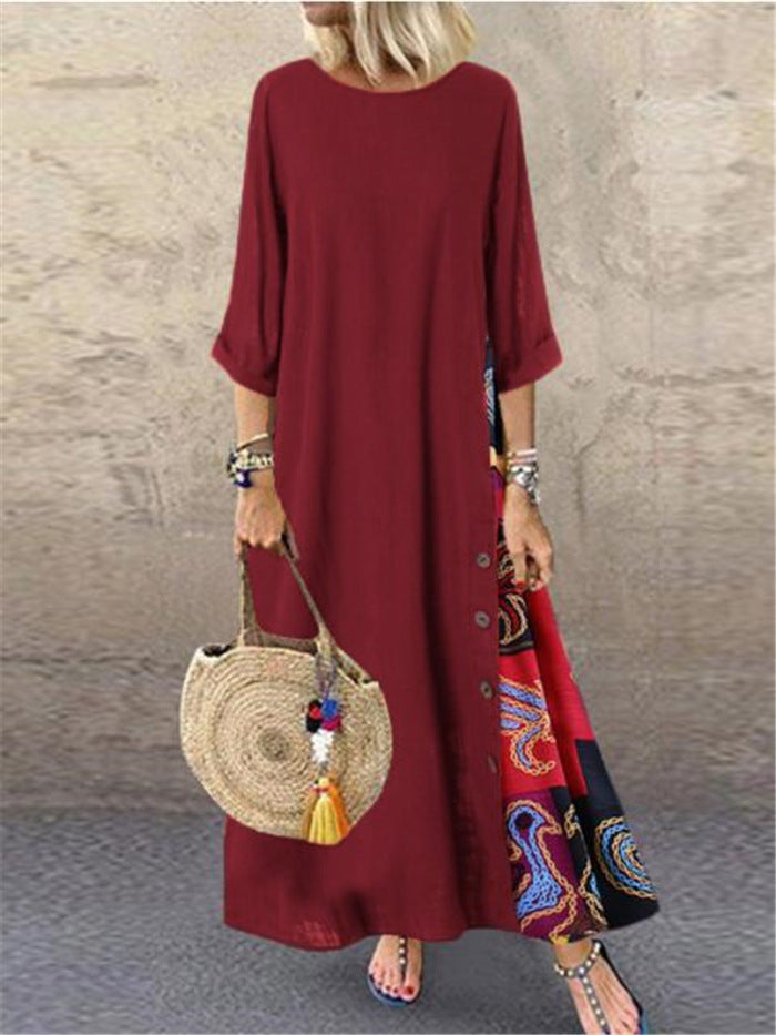 🌾【Ofertă specială】💕[M-5XL] Rochie nouă din in cu imprimeu vintage pentru vara 2025 - moale și confortabilă la atingere
