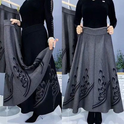👗【50% kedvezmény】🎀【S-3XL】Őszi és téli vastagított gyapjúszoknya. Magas derekú, A-vonalú, etnikai stílusú hosszú szoknya