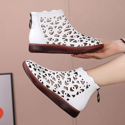 👡【35-42】2026 Nowe, miękkie skórzane buty casualowe z pustymi, płaskimi kształtami