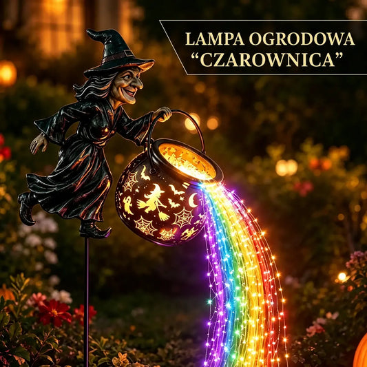 🧙‍♀️🎃 Lampa ogrodowa w kształcie kociołka czarownicy z oświetleniem LED – efektowna dekoracja zewnętrzna 🔮✨