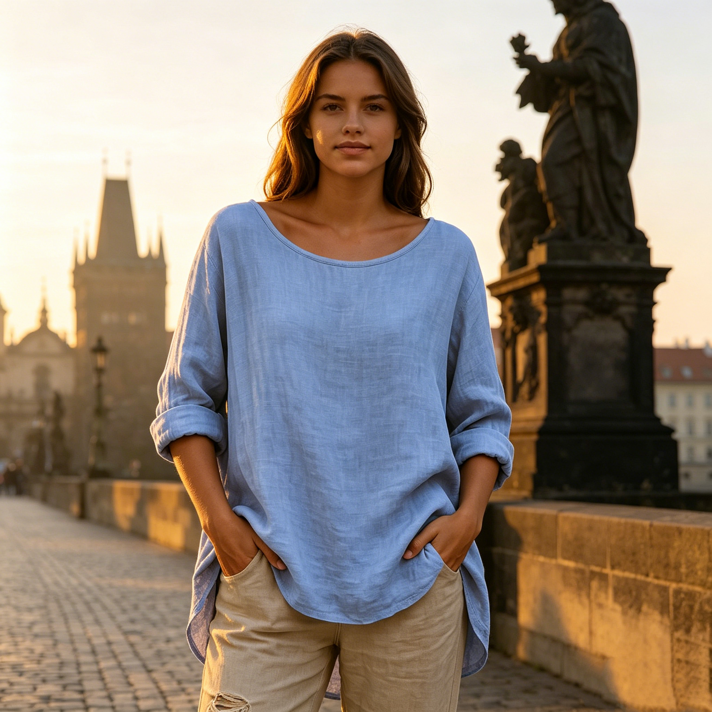 ✨【S–3XL】Modna bawełniano-lniana koszulka z okrągłym dekoltem, prosta i swobodna, przewiewna i uniwersalna.