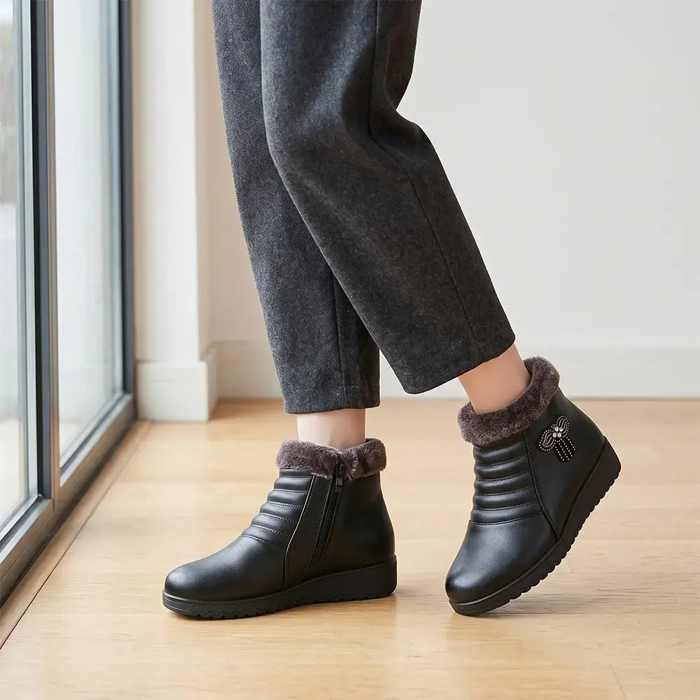 【35-41】Botas de invierno para mujer (madres) – con aislamiento térmico, cálidas, de cuero, con suela blanda y antideslizante; botines para mujeres mayores