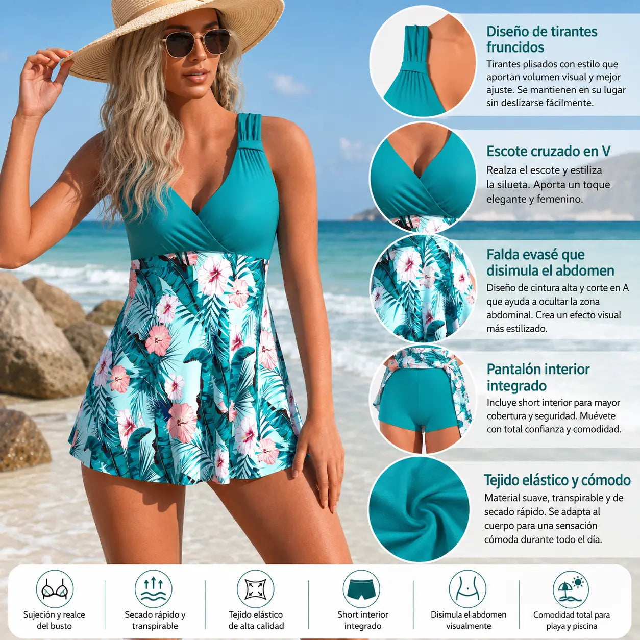 🏖️🌴【S-5XL】2026 Zestaw kostiumów kąpielowych z nadrukiem na wakacje na plaży, stylowy i wyszczuplający