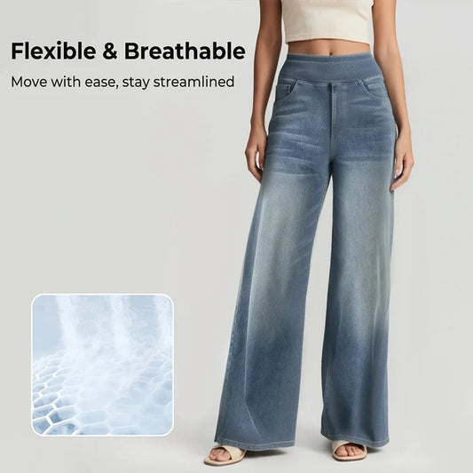 🔥👖【S-5XL】Dámske strečové džínsy s vysokým pásom a širokými nohavicami, viacvreckový dizajn, stálofarebné aj po vypraní.
