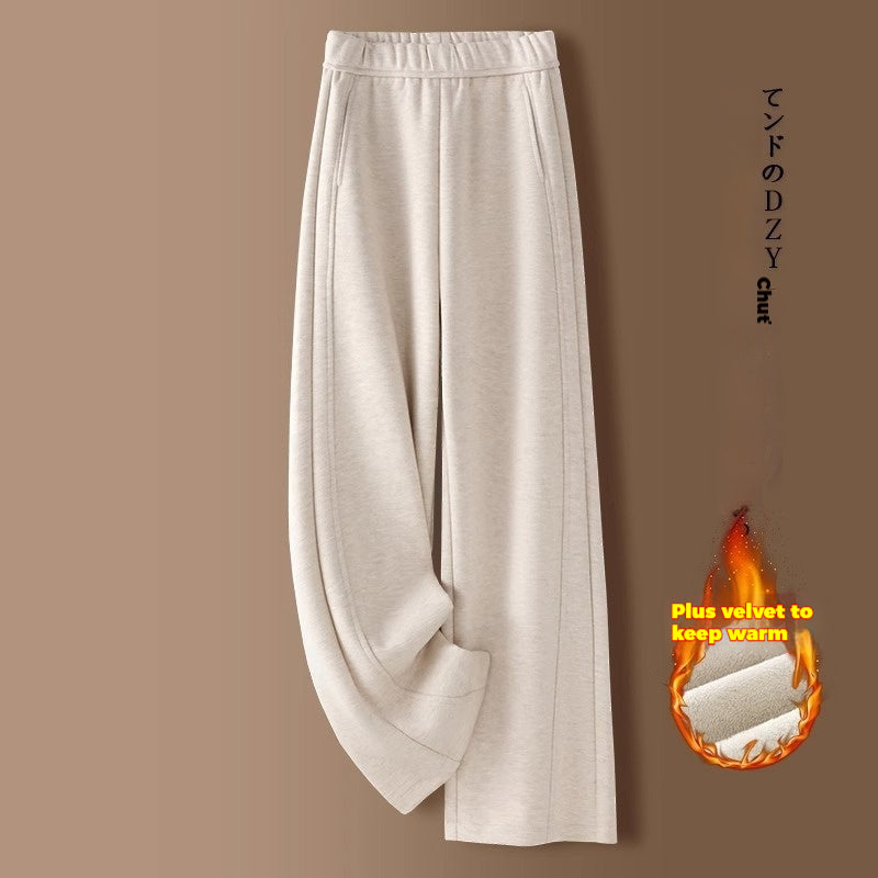 👖【M-2XL】Nove jesensko/zimske oprijete široke hlače iz imitacije kašmirja. Zimska podloga iz flisa, odebeljena, z visokim pasom, drapirana