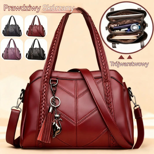 👜💟【50% ZNIŻKI】Torba z miękkiej skóry, torebka, duża pojemność, trzy przegrody, wodoodporna i odporna na zarysowania