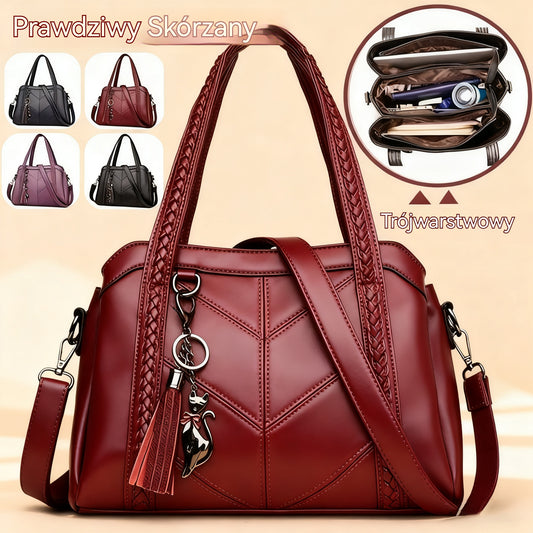 👜💟【50% ZNIŻKI】Torba z miękkiej skóry, torebka, duża pojemność, trzy przegrody, wodoodporna i odporna na zarysowania