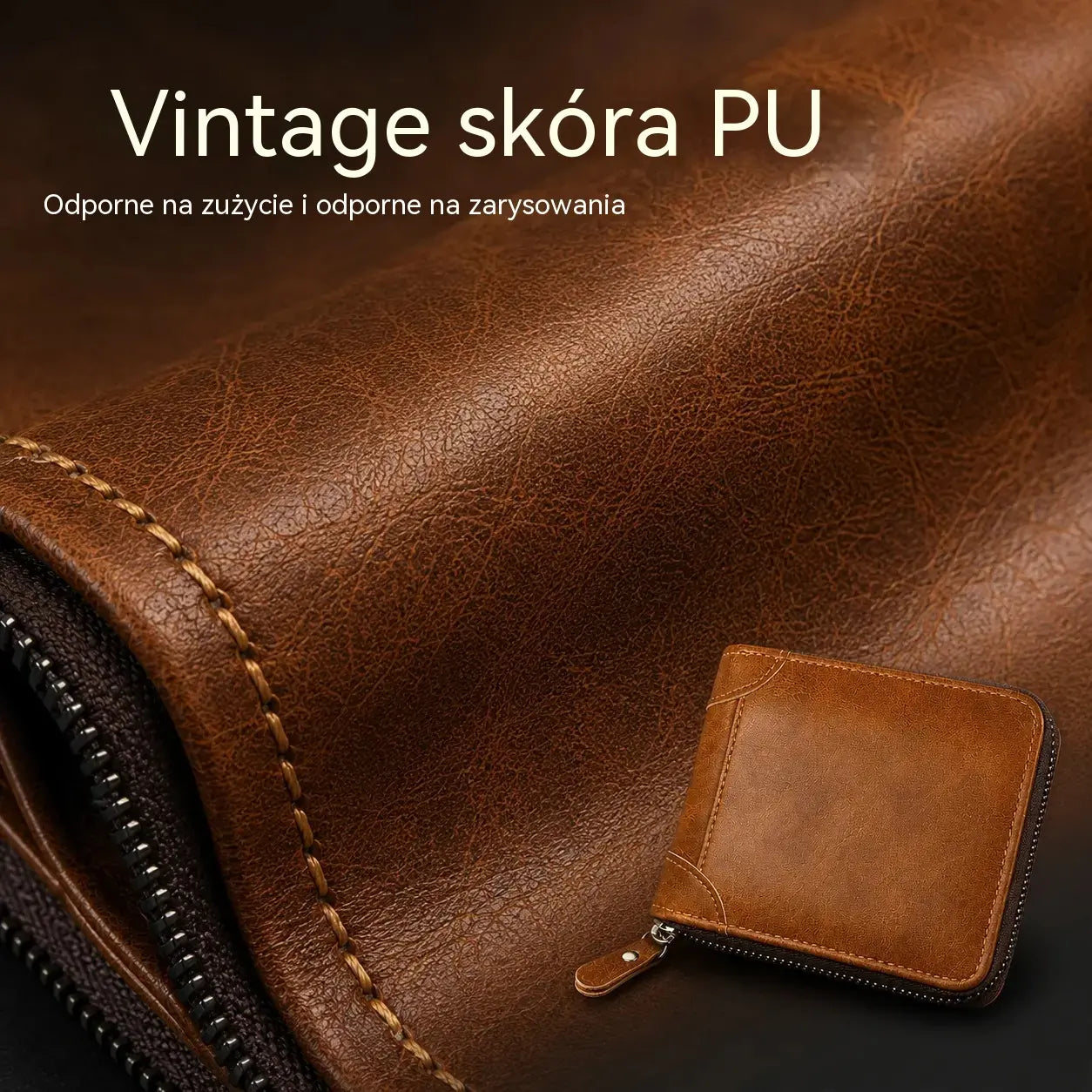 ✨🎁Portfel męski w stylu retro ze sztucznej skóry z zamkiem błyskawicznym, miejscem na karty i składaną portmonetką.
