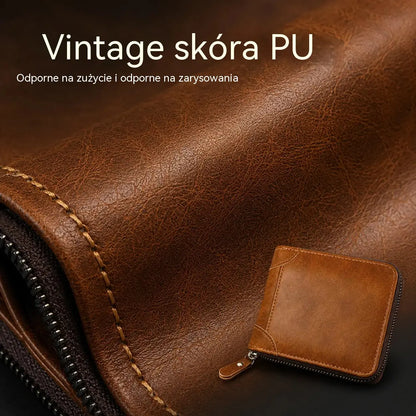 ✨🎁Portfel męski w stylu retro ze sztucznej skóry z zamkiem błyskawicznym, miejscem na karty i składaną portmonetką.