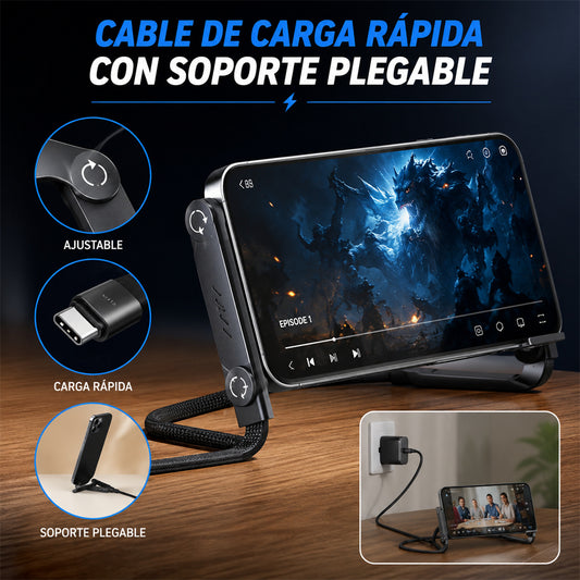 【Carga rápida】Cable de carga rápida 2 en 1 con soporte ajustable para teléfono ✅️Pago contra entrega