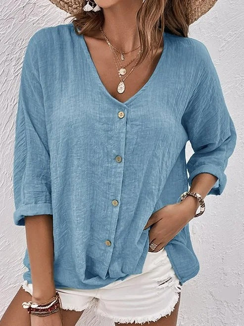 👚👚【50% zniżki】【S-3XL】Nowa koszula casualowa z dekoltem w serek 2025